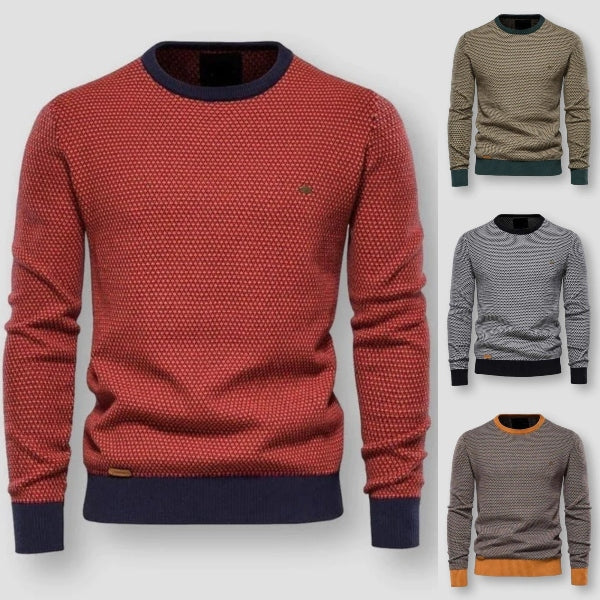 Carlo™ | Mænd Casual Cotton Splice O-Neck Knitted Sweater