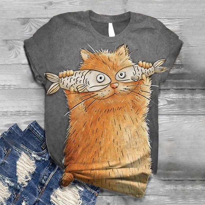 Cartoon T-shirt - Cat & Fish