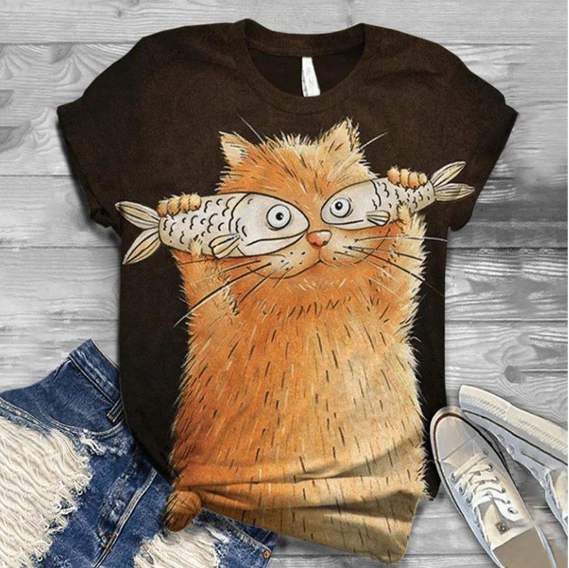 Cartoon T-shirt - Cat & Fish