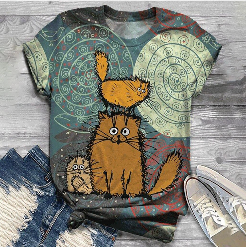 Cartoon T-shirt - Double Cat