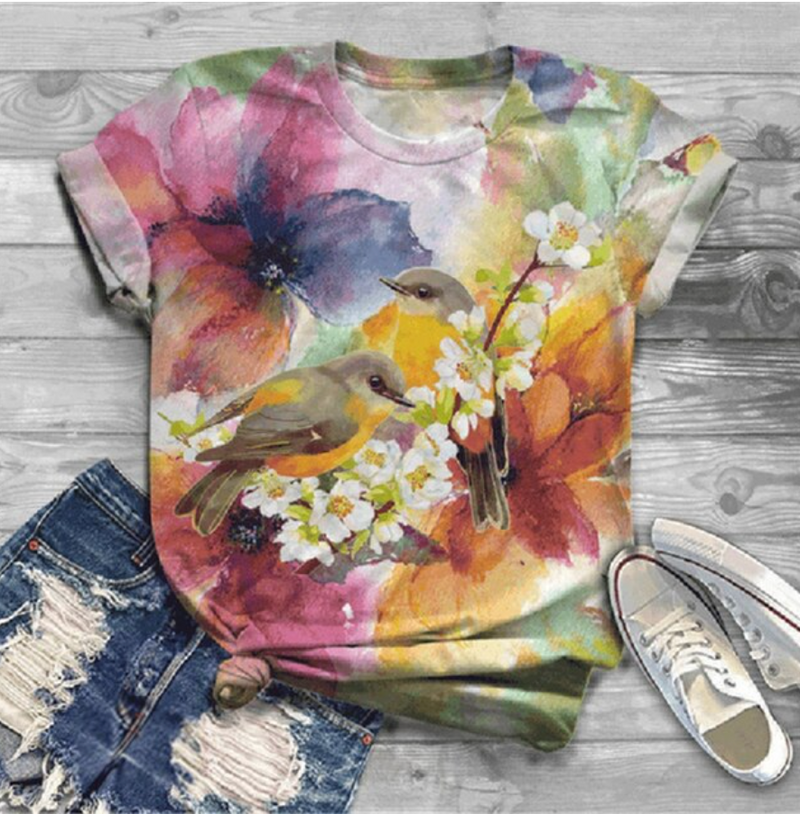 Cartoon T-shirt - Color birds